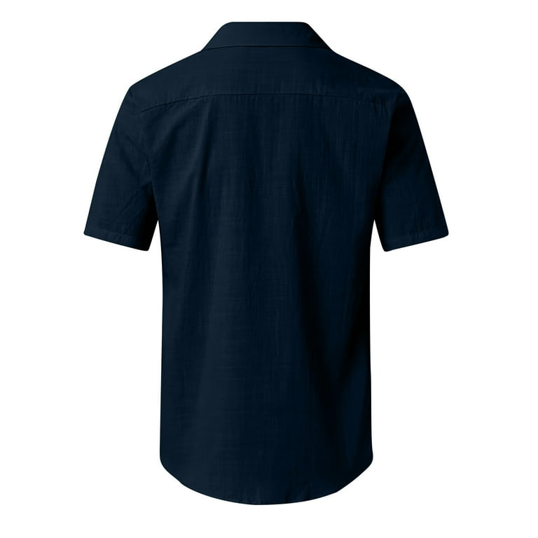 Men's Linen Blend Short Sleeve Shirt – Plain Cotton Summer Casual Button-Up With Pocket (Sand Beige/Ecru White)