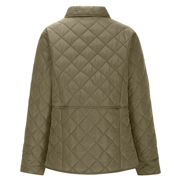 Women's Casual Quilted Jacket Lapel Long Sleeve Solid Color
