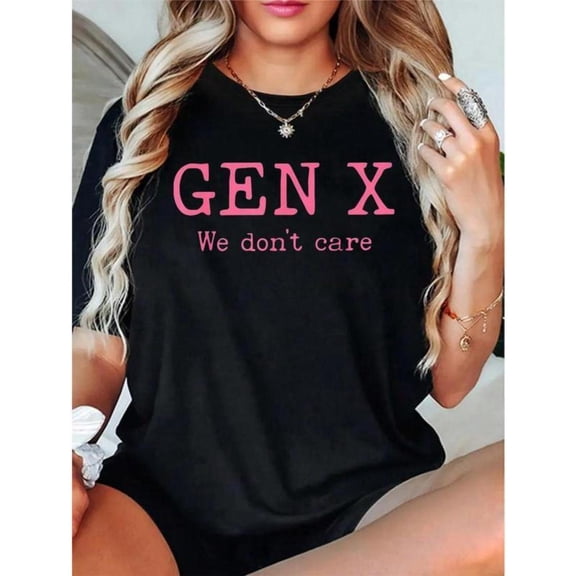 Women Gen X Graphic Comfortable T Shirt Casual Breathable Short Sleeve Round Neck Top Black S-5XL