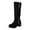Black, variant on Fesfesfes Riding Boots For Women Large Fall/Winter Knight Boots Belt Buckle Frosted Pleated Thick Mid Heel High Sleeve Boots US:5.5(36)