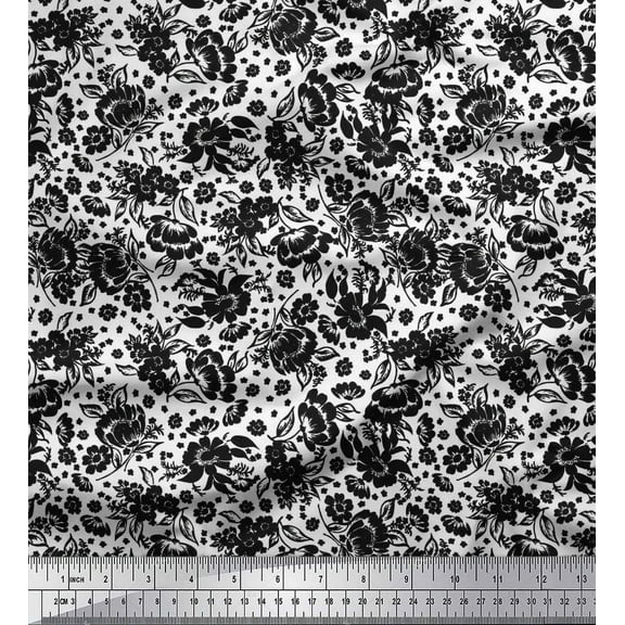 Soimoi Cotton Duck Fabric Leaves & Floral Artistic Printed Craft Fabric by The Yard 42 Inch Wide