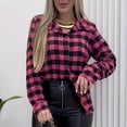 thumbnail image 4 of ZQGJB Womens Fashion Flannel Buffalo Plaid Shirt Button Down Long Sleeve Casual Loose Lightweight Lapel Collared Shacket Jackets Coats Hot Pink XXL, 4 of 6