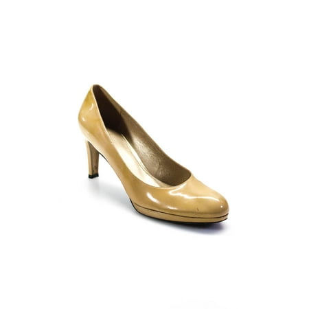 

Pre-owned|Stuart Weitzman Womens Patent Leather Slide On Pumps Beige Size 12 Narrow