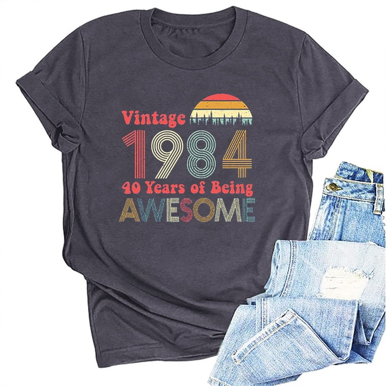 Women's 40th Birthday Shirt - Vintage 1984 Retro Print Short Sleeve T-Shirt (S-XXL), Fun Gift Idea For 1984 Born