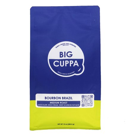 Big Cuppa - Whole Bean Coffee - 10 oz (Bourbon Brazil - Medium Roast) | Whiskey Barrel Aged | Naturally Caffeinated