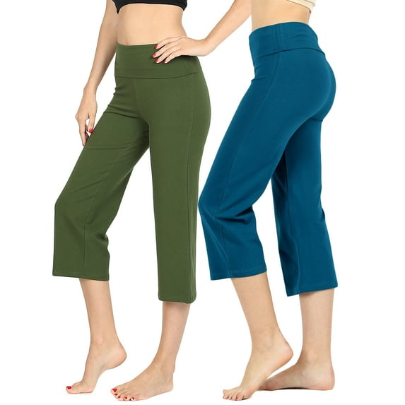 Women's Cotton Fold Over Capri Lounge Yoga Pants (S-3XL)
