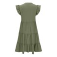thumbnail image 4 of Vestido de Verano de Manga Corta para las Mujeres Moda Casual Cuello en V Vestido con Ruffles, Poliéster Ligero de Color Sólido para Fiestas, Bodas Y Diario, 4 of 8
