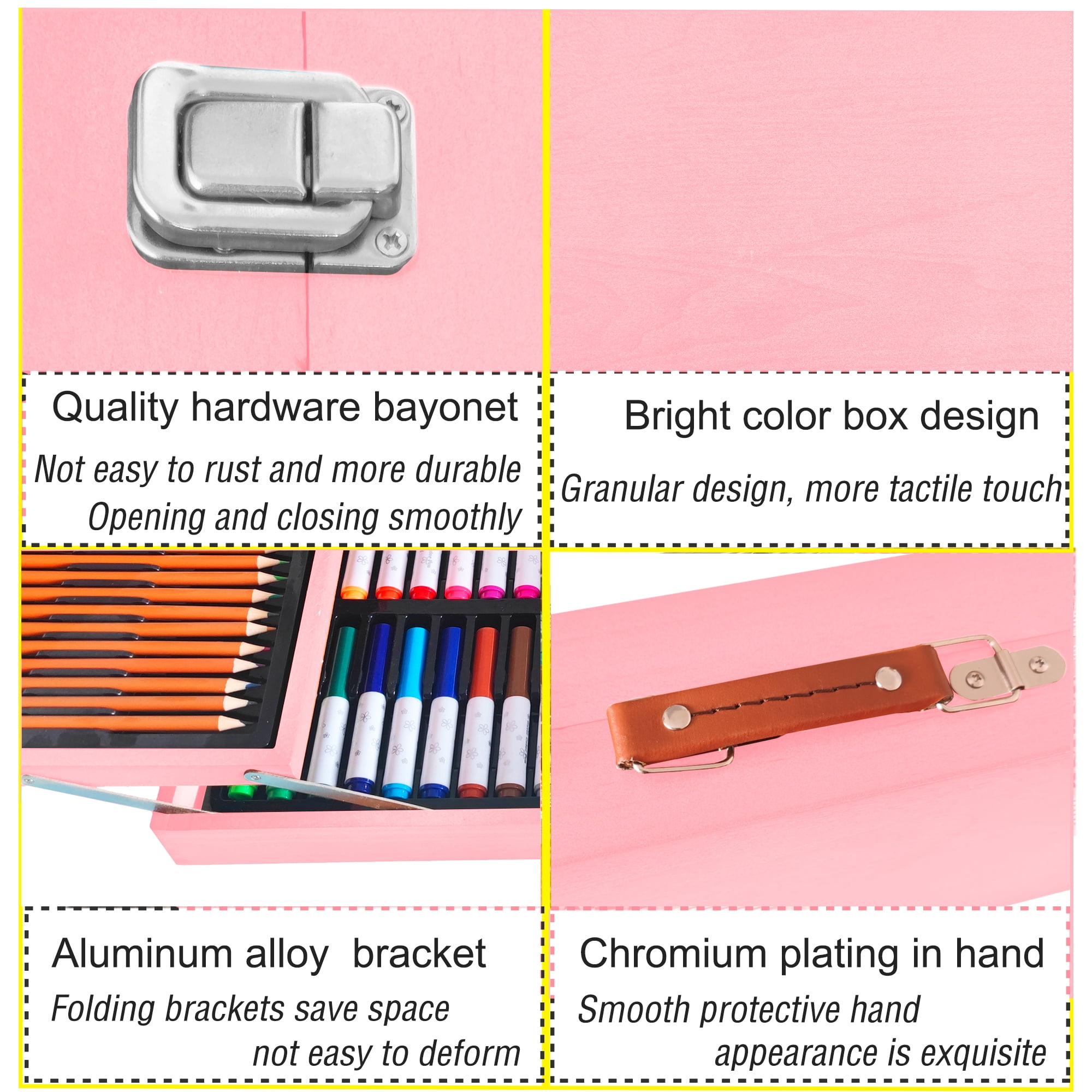 KINSPORY 139 pack Deluxe Portable Double Layers Wooden Coloring Drawing Kit with Sketch Pads, Art Set Gift for Artist Adults Beginners Kids (Pink)