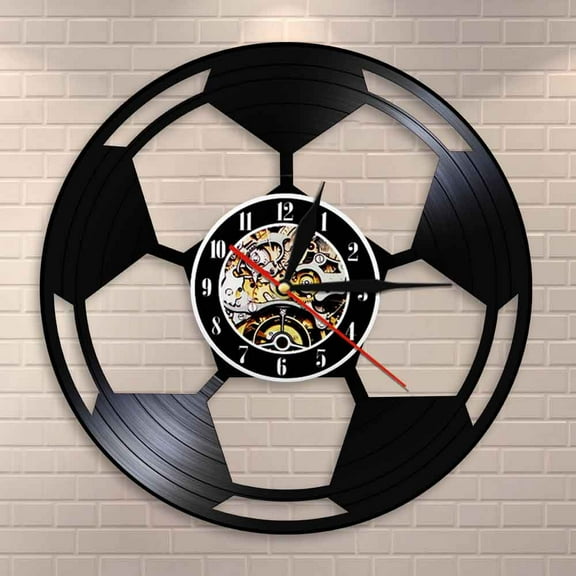 Soccer Ball Wall Art Home Decor Wall Clock Football Black & White Classic Ball Vintage Vinyl Record Wall Clock Soccer Lover Gift