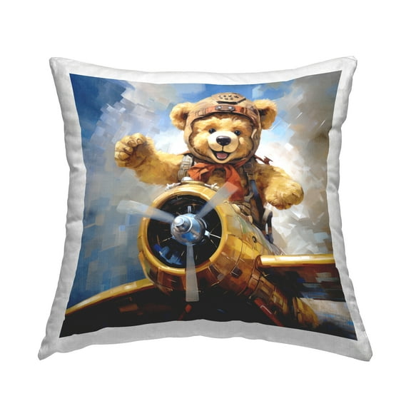 Stupell Industries Pilot Bear in Clouds Decorative Printed Throw Pillow, 18 x 18