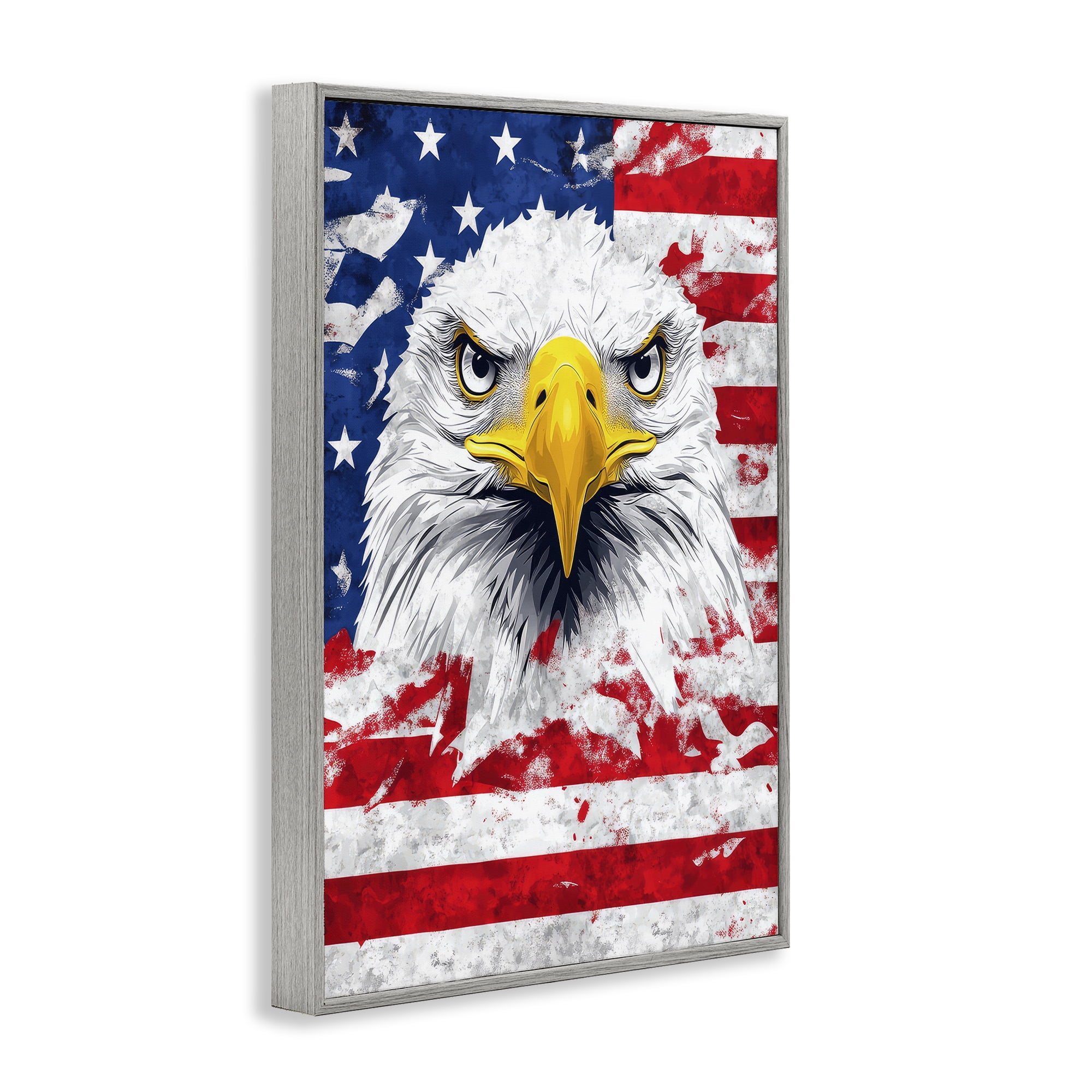Stupell Industries Patriotic Bald Eagle Flag Gray Framed Giclee Art, design by The Wands Want