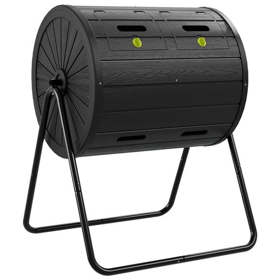 Nihsuao Dual Chamber Tumbling Composter, 45 Gallon Large Outdoor Tumbling Composter, Efficient Batch Composting Easy Turn Design for Garden Yard, Black
