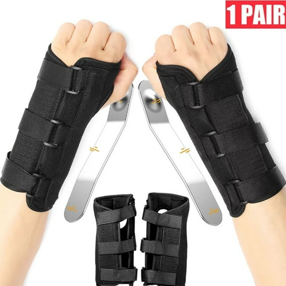 Right & Left Hands Breathable Night Wrist Brace Sleep Support Carpal Tunnel Comfort Composite Fabric Wrist Splint Arthritis Sprain Gym 3 Straps Adjustable Metal Strip