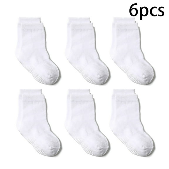 Qudderr Infants Toddlers Ankle Style Socks for Little Girls Boys Solid Color Socks 0-7 Years Cotton Socks with Non-slip for Kids 6-Pair