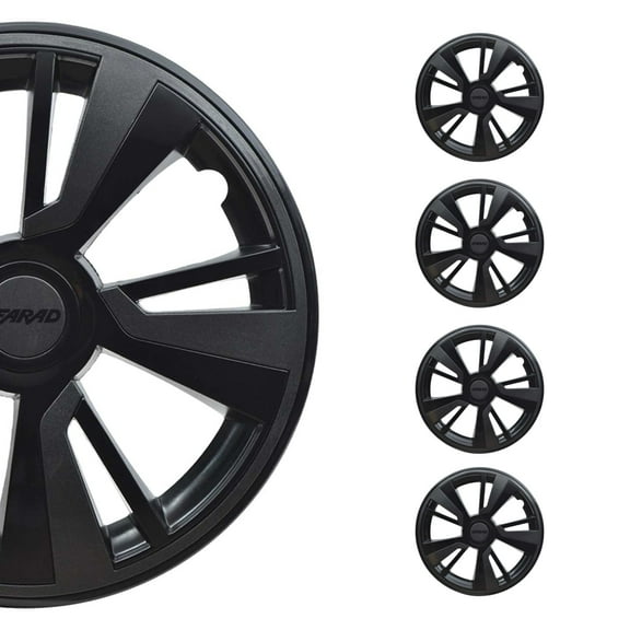 OMAC 14" Wheel Covers Black & Dark Gray 4 Pcs Hub Caps Set fits R14 Tire Steel Rim