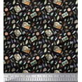 thumbnail image 1 of Soimoi Black Poly Georgette Fabric Camera,Leaves & Axe African Print Sewing Fabric Yard 52 Inch Wide, 1 of 1