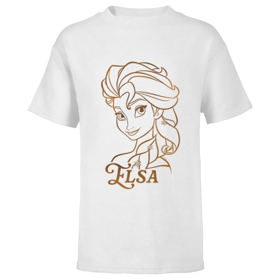 Disney Princess Celebration Minimalist Lines Frozen Elsa - Short Sleeve T-Shirt for Kids - Customized-White