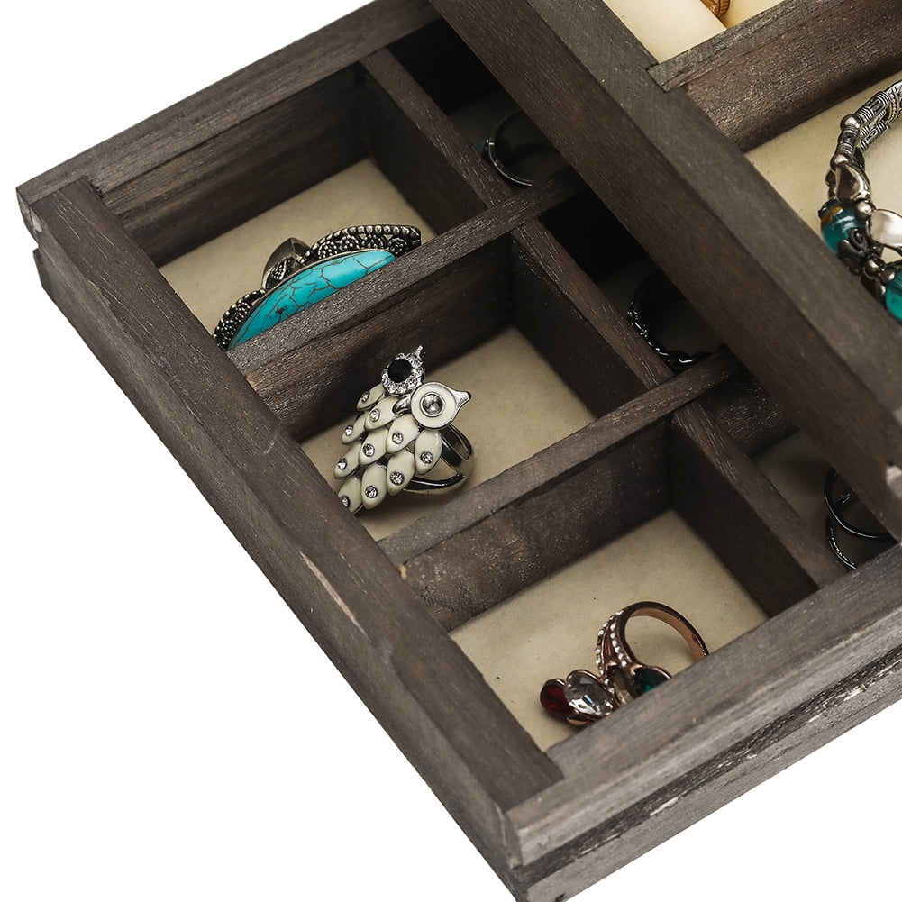 Private Jungle Three Layer Jewelry Tray With Metal Frame And Handle For Easy Storage And Access - Walnut