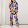 thumbnail image 3 of Kll The Garden Tricolor Pansy Flower Print Women'S Long Sleeve Pajamas With Pants Sleepwear Loungewear 2 Set-Medium, 3 of 9