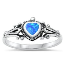 CHOOSE YOUR COLOR Heart Love Blue Simulated Opal Ring .925 Sterling Silver Band CZ Female Size 4