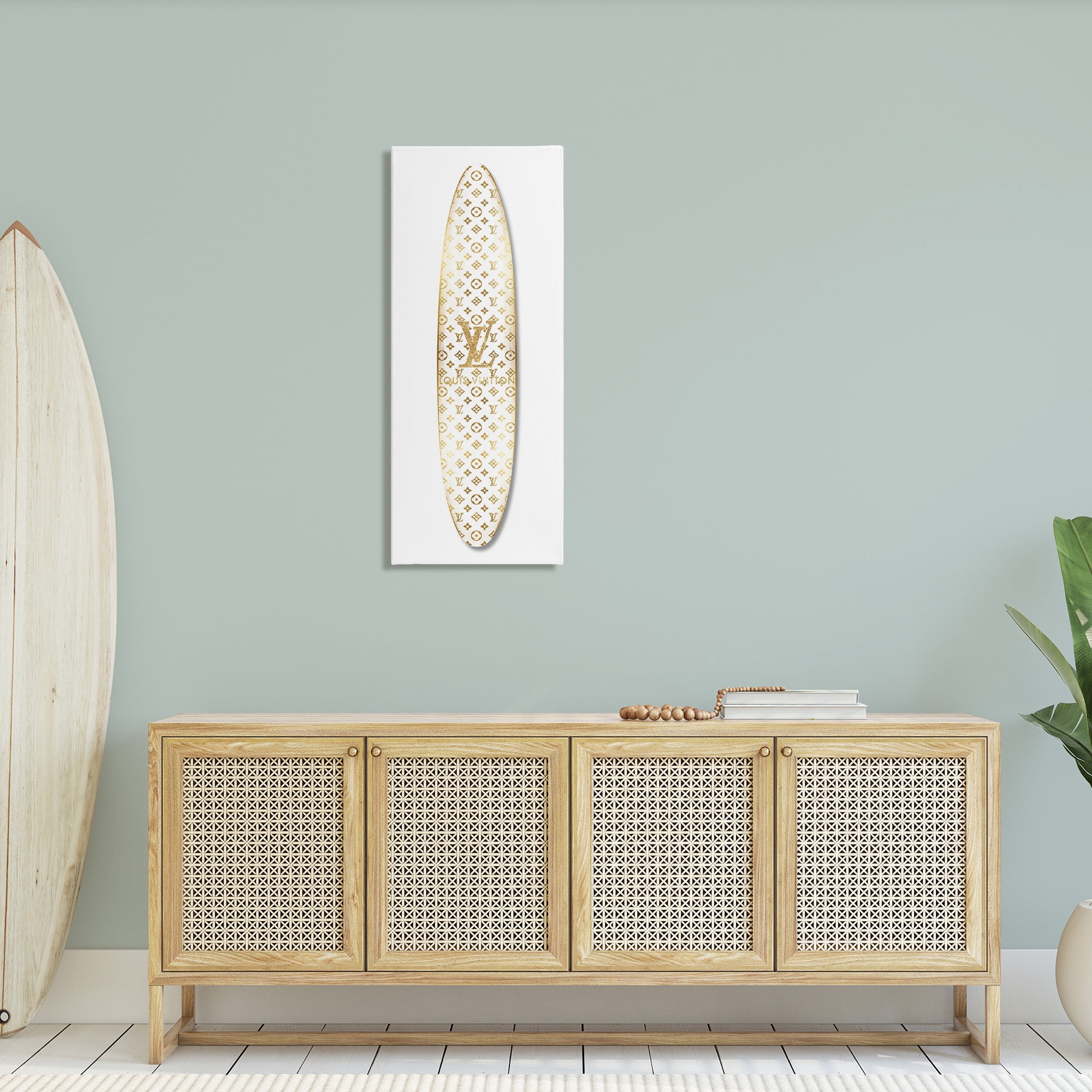 Stupell Industries Designer Patterned Surfboard Nature Painting Gallery Wrapped Canvas Art Print Wall Art, 17 x 40