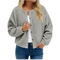 thumbnail image 2 of Homenesgenics Winter Coat Winter Clothes Womens Fleece Jackets Cropped Button Down Crew Neck Coats Fall Casual Trendy Outerwear Gray S, 2 of 8