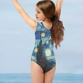 thumbnail image 3 of FOR U DESIGNS Vincent Van Gogh Starry Sky V Neck One Piece Swimsuit for Kids Teens Girls 11-12 Years Old Fashion Sleeveless Swimwear for Swimming Surfing, 3 of 8
