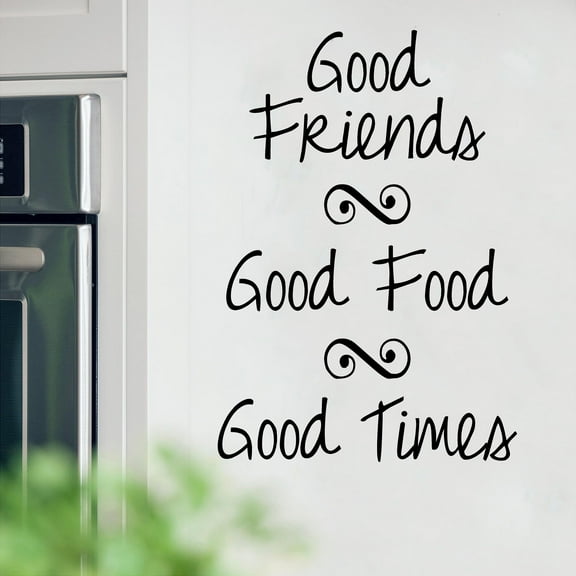 Good Friends Good Food Good Times Vinyl Lettering Wall Sayings Decals Kitchen Dining Quote Stickers - Size: 18"H x 12.5"L - Color: Black