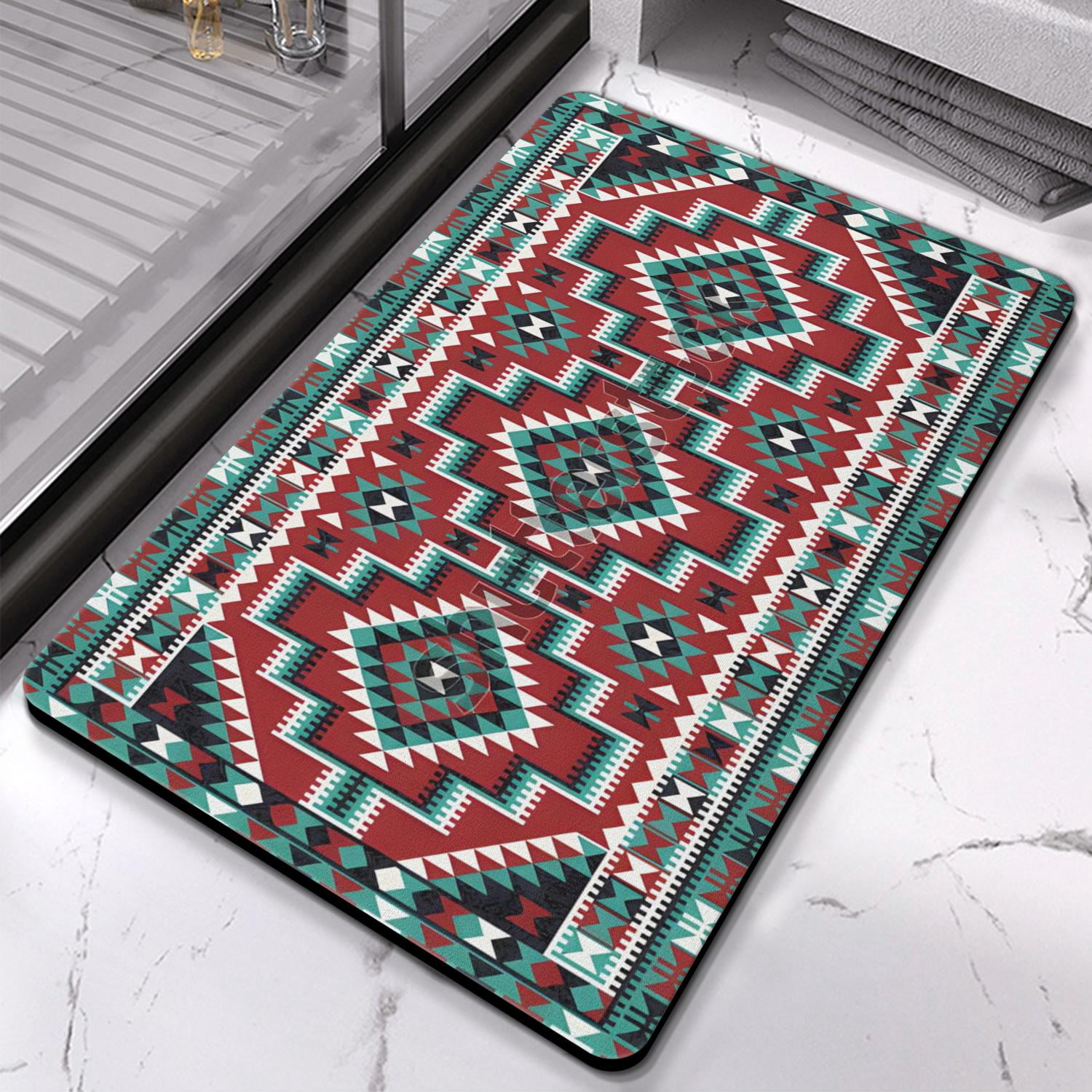 Enjoy Comfort with our Boho Bathroom Rugs: Non-Slip, Soft Aztec Bath Mat, Beautiful Western Geometric Design, Highly Absorbent - Ideal for Bathroom, Kitchen, Entryway, 20x32 Inch