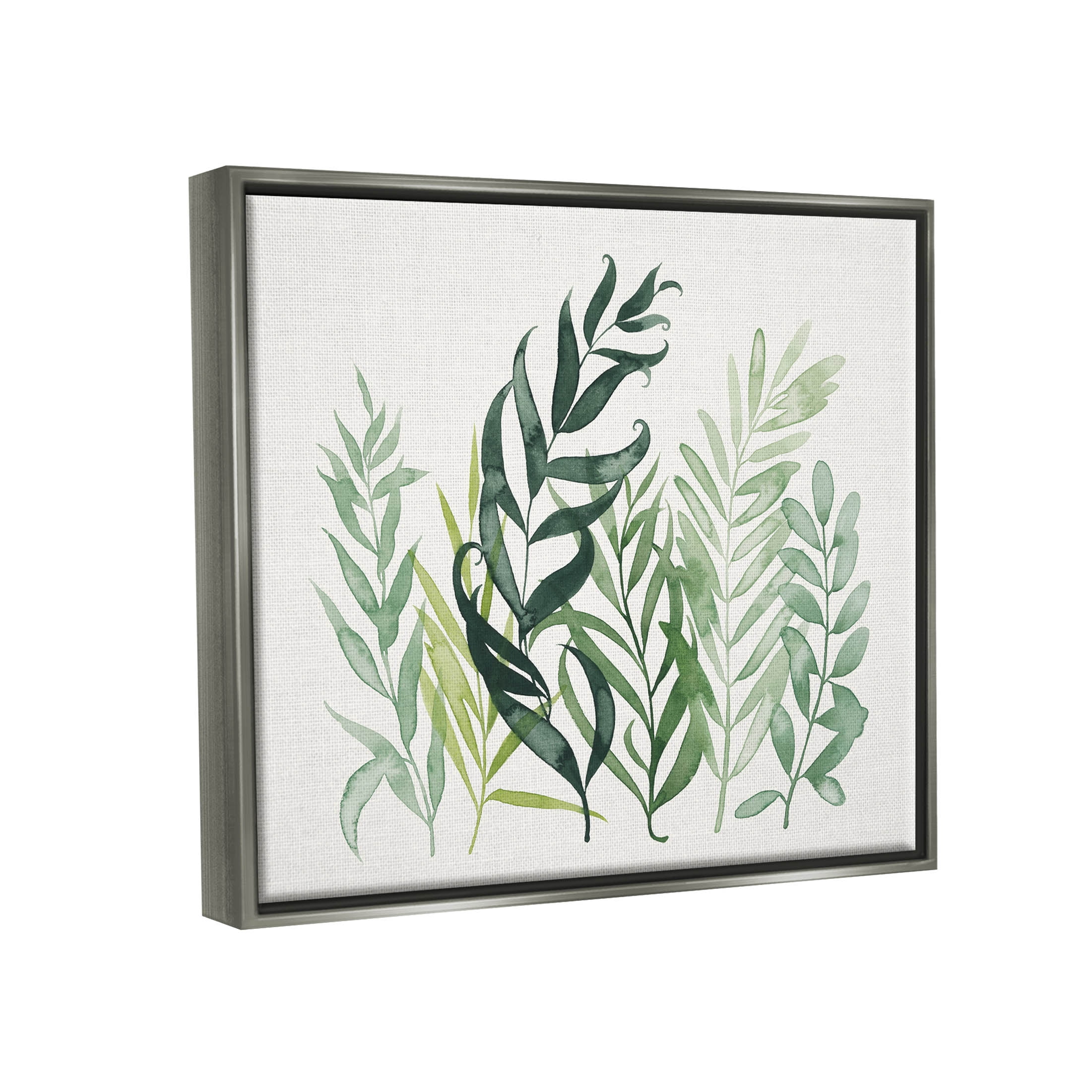 Stupell Industries Layered Plant Leaves Botanical Graphic Art Luster Gray Floating Framed Canvas Print Wall Art, Design by Grace Popp