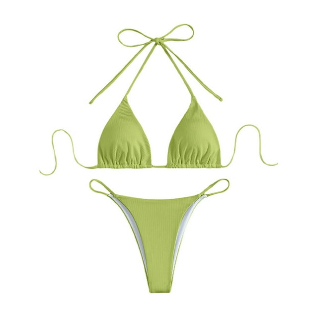 DGMIOCS Women's Ruched High Waisted Bikini Bikini Set Light Green S