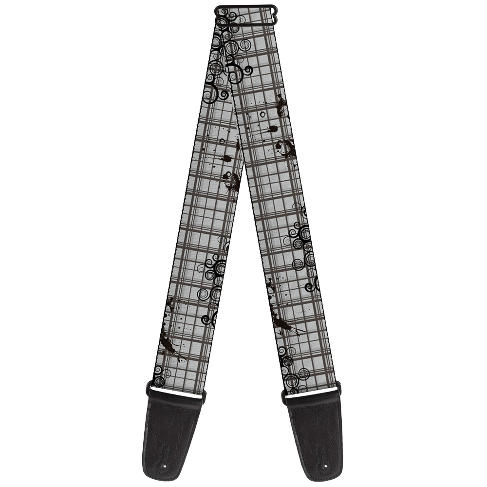 Buckle-Down Guitar Strap, Plaid Curls Gray, 2 Inches Wide