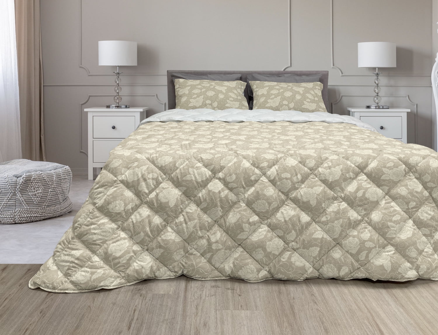 Earth Tones Comforter & Sham Bedding Set, Rose Petals Romantic Classic
