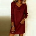 thumbnail image 2 of lcziwo Maxi Dresses for Women Cotton Linen Solid Color Long Sleeve Long Dress Loose Flowy Cowl Neck Vacation Dress Red S, 2 of 7