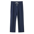 thumbnail image 4 of JTieacloth Mens Long Pants Men's Breathable Imitation Linen Small Checkered Beach Trousers Loose Casual Straight Trousers Blue, 4 of 4
