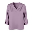 thumbnail image 6 of Women's Cowl Neck 3/4 Sleeve Silk Satin Blouses Dressy Formal Soft Tops Silky Lightweight Breathable Spring Shirts, #02 Light Purple, XL, 6 of 6