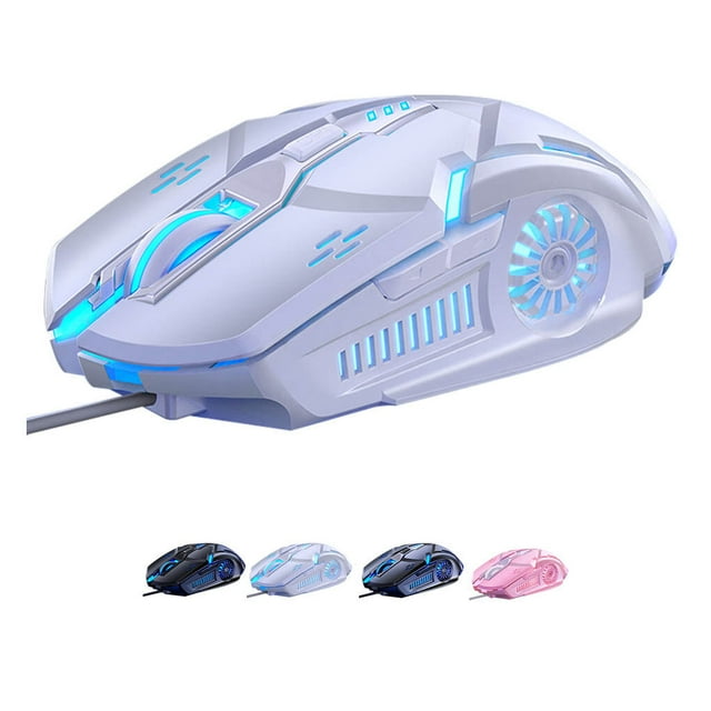 Gaming Mouse Low-noise 7 Color Backlight Color Backlight 6 Key Anti-slip Mechanical Mouse Gaming Accessory, White
