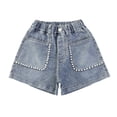 thumbnail image 2 of Ruyang Tween Girls Distressed Raw Hem Denim Shorts Teen Girls Elastic Waist Straight Leg Jean Shorts Kids Y2k Summer Denim Shorts, 2 of 6