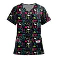 thumbnail image 2 of Garbnen Heart Print Scrub Top for Women Plus Size Stretch V Neck Short Sleeve Womens Tshirts Xmas Valentine's Day Holiday Prints Nurses Working Uniforms, 2 of 6