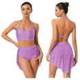 thumbnail image 4 of SiiRoh Women's 2 Piece Lyrical Dance Outfits Halter Sleeveless Crop Top with Irregular Skirt Briefs Lavender XXL, 4 of 5