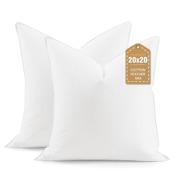 Teler Throw Pillow Inserts, Down Feather Fill, Cotton Fabric Decorative Pillow Inserts for Couch Sofa Bed, 20" x 20", 2 Pack