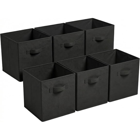 11”x11”x11”  6-Pack Foldable Storage Bins Collapsible Closet & Toy Organization Boxes Space Saving Fabric Cubes (Black)