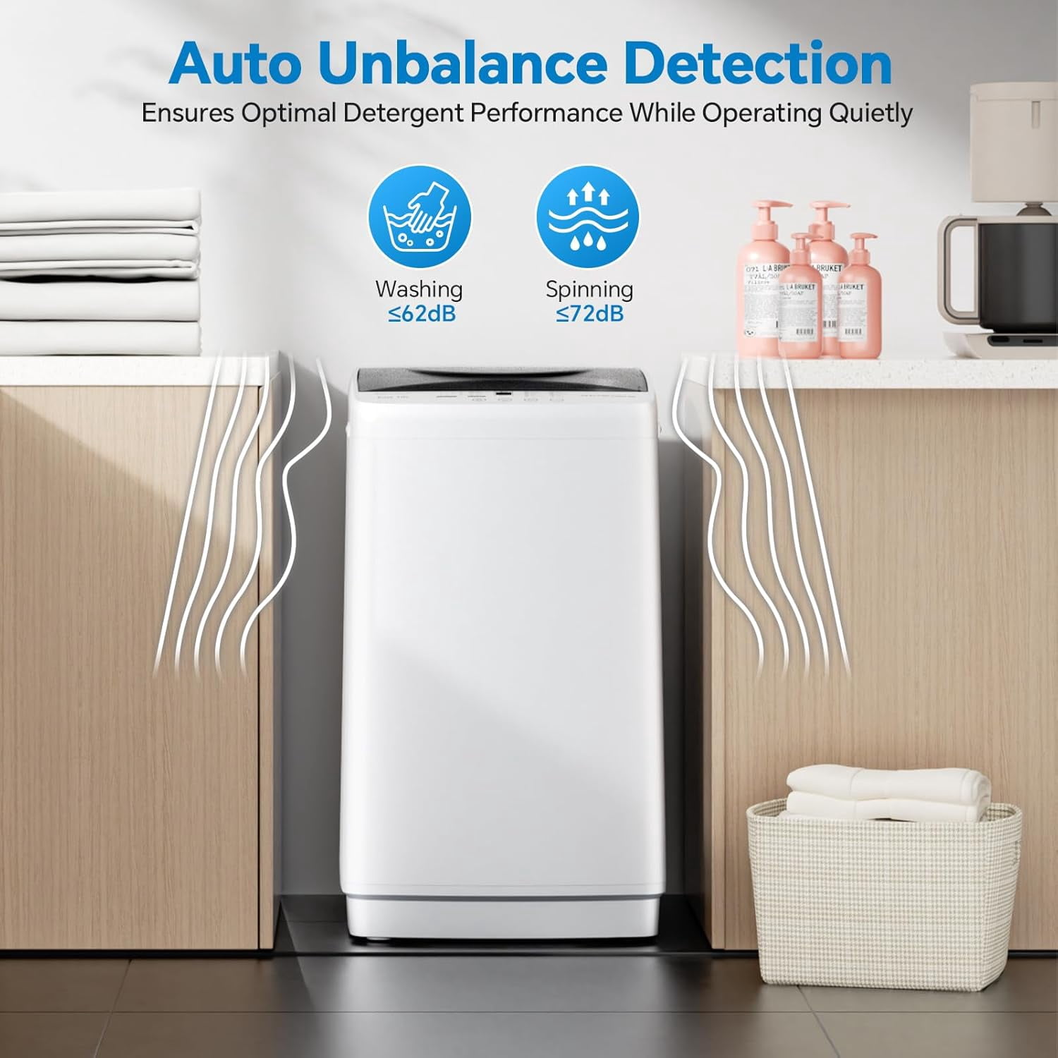G-Ocean Portable Washing Machine, 1.06 Cu.ft/7.7lbs Full-Automatic Mini Compact Laundry Washer, Stainless Steel Drum, 10 Wash Cycles, Auto-Balance Detection for Home, Apartment, White