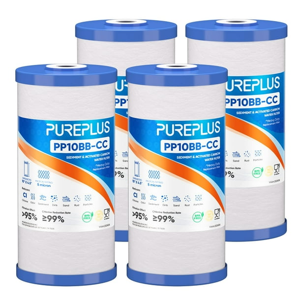 Cartucho de filtro de agua PUREPLUS de 5 micras, 10 x 4,5 pulgadas, paquete de 4