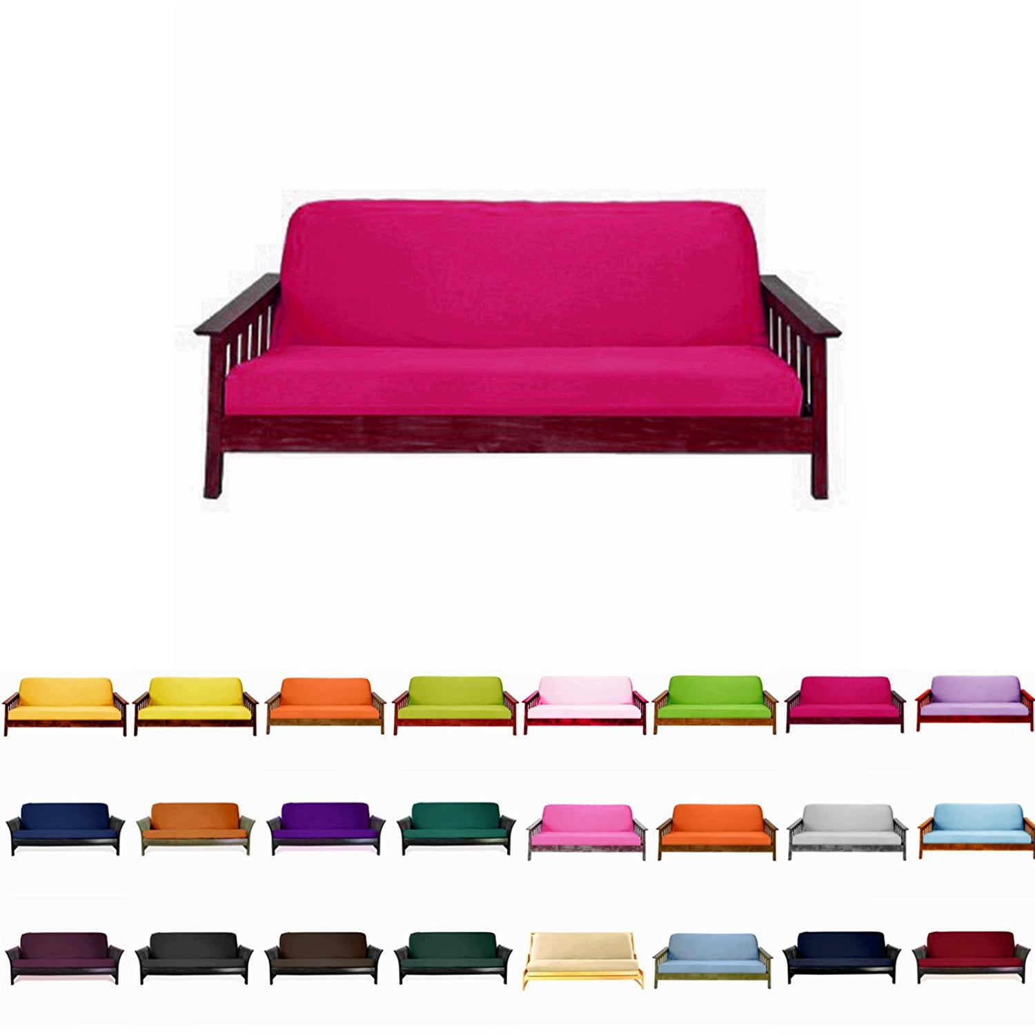 Solid Futon Cover Slipcover Fit 6" 8" Futon Mattresses Hot Pink, Full