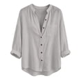 thumbnail image 5 of Sheghy Womens Long Sleeve Tops 100%Cotton Women's Solid Loose Casual Crew Neck Button Down Long Sleeve Cardigan Top with Pockets, 5 of 9