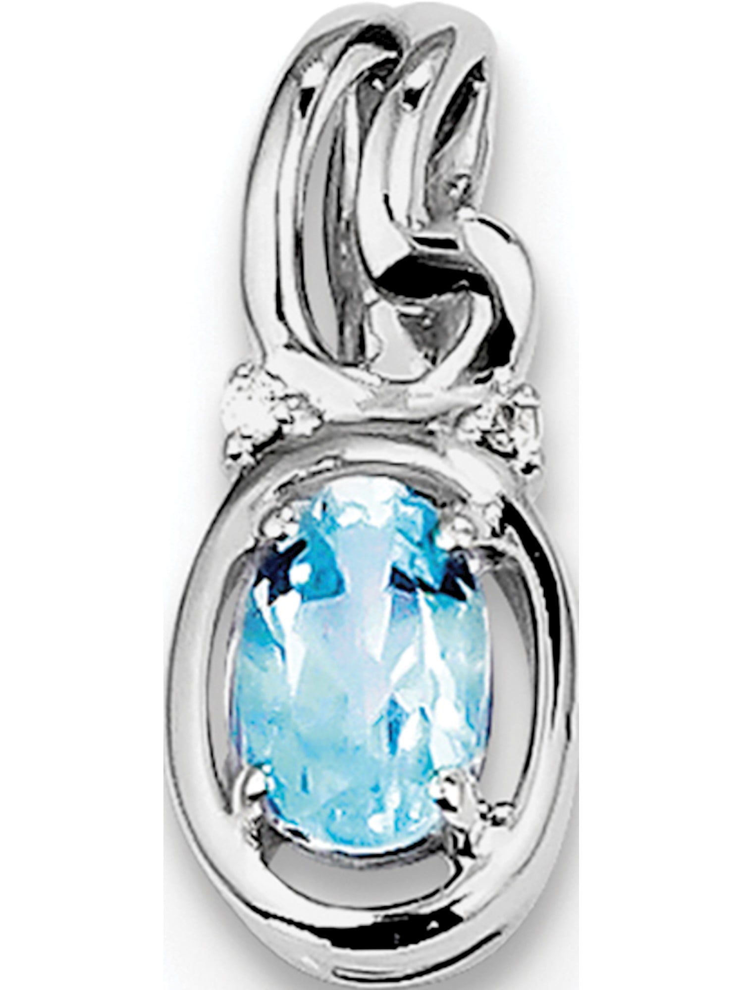 Sterling Silver Rhodium Plated Diamond and Sky Blue Topaz Oval Pendant