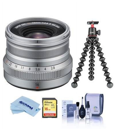 UPC: 0192223114494 | XF 16mm f/2.8 R WR Lens  Silver  Bundle with Joby GorillaPod 3K Kit  32GB U3 SDHC Card  Cleaning Kit  Microfiber Cloth