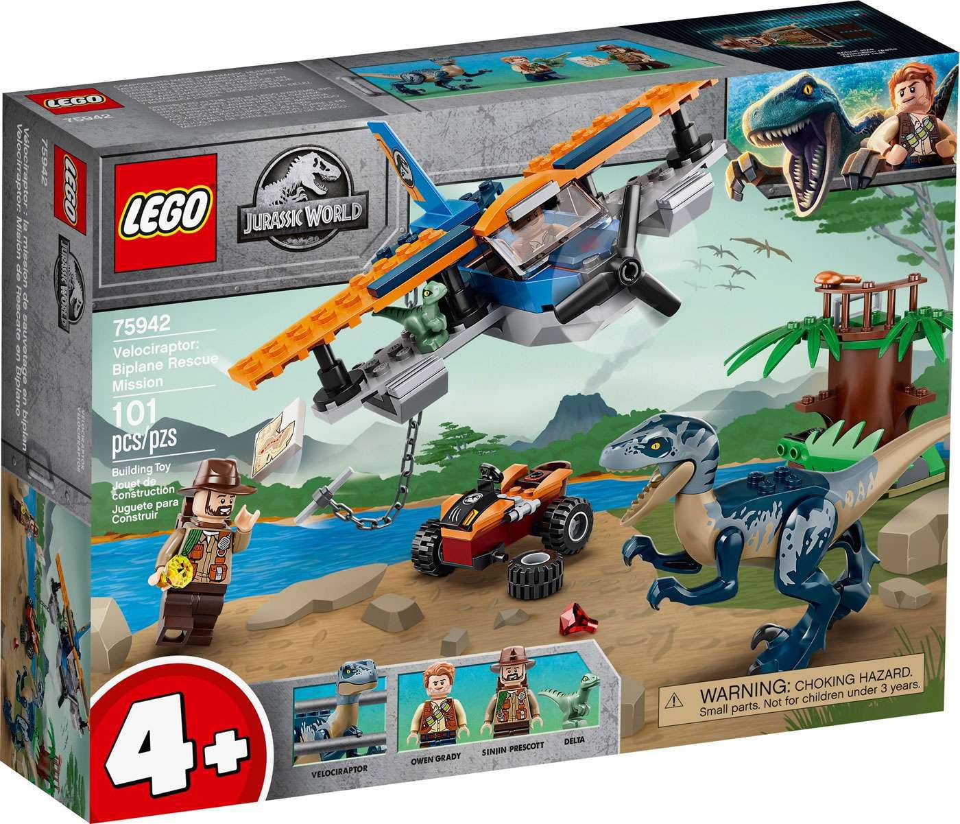 Pre-Owned LEGO Jurassic World Velociraptor: Biplane Rescue Mission 75942 Dinosaur Building Set for Preschool Kids (101 Pieces)