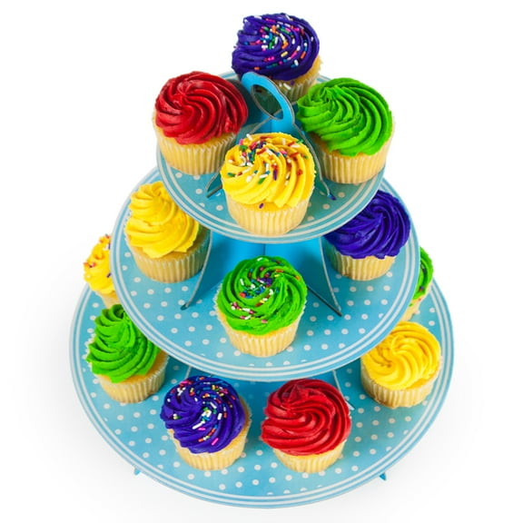 Brybelly Holdings MPAR-502 14 in. x 12 in. Polka Dot 3 Tier Cupcake Stand, Blue